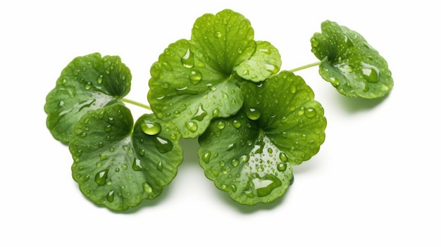 A bunch of green leaves with water droplets on them