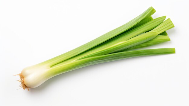 A bunch of green onions on a white surface