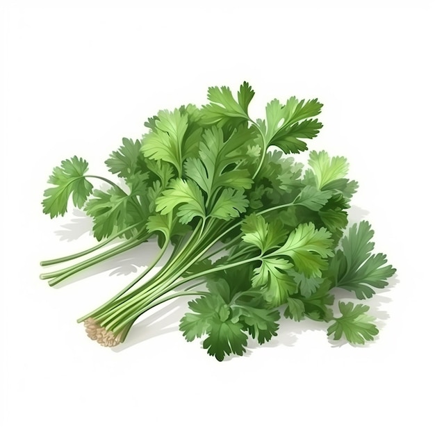 A bunch of green parsley on a white background