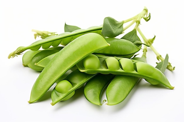 a bunch of green peas with a white background