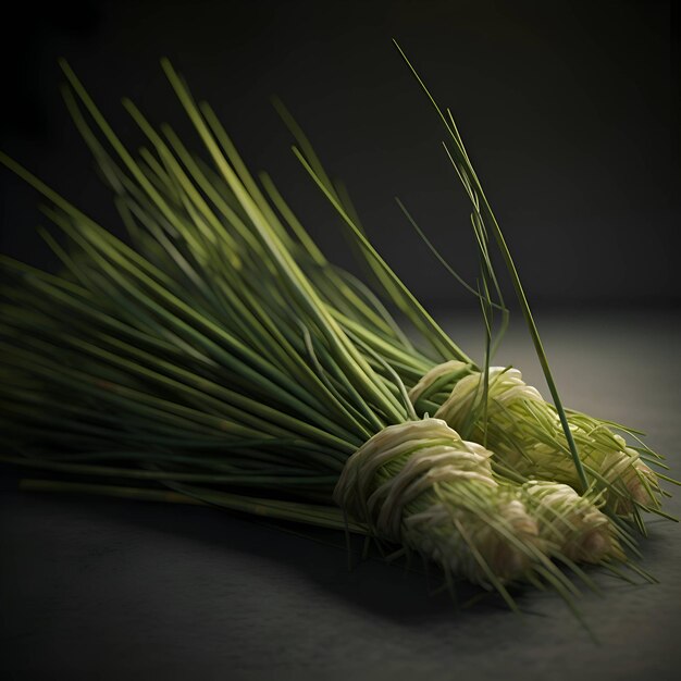 Bunch of green pine needles on a dark background Toned