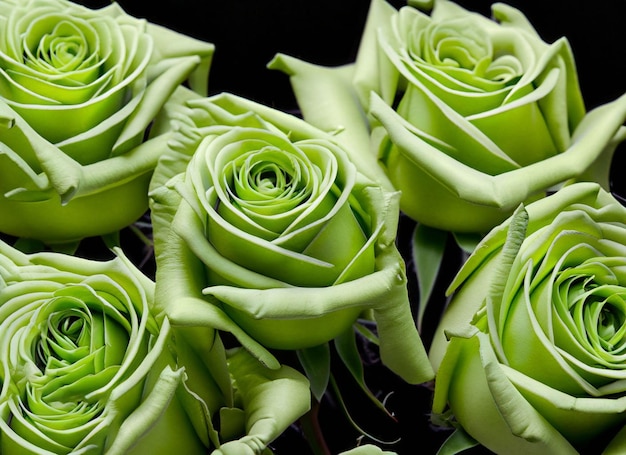 A bunch of green roses with the word love on it