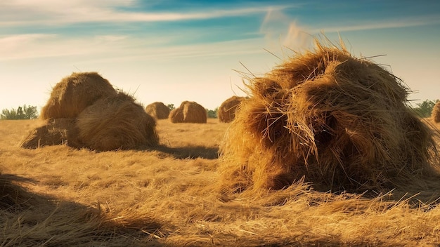 Photo bunch of haystacks in day light