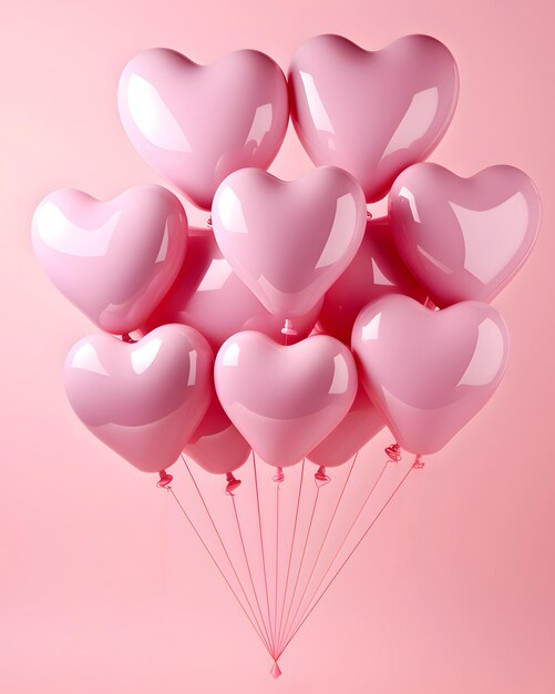 A bunch of heart shaped balloons isolated on a solid color background Valentines Day Theme