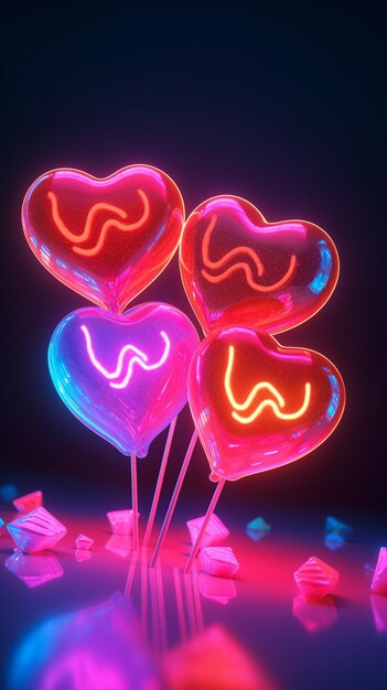 A bunch of heart shaped balloons with the word w on them