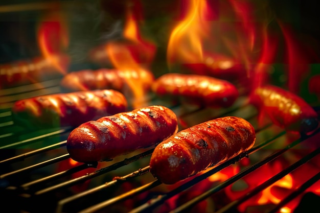 A bunch of hot dogs on a grill PNG Transparent Generative AI