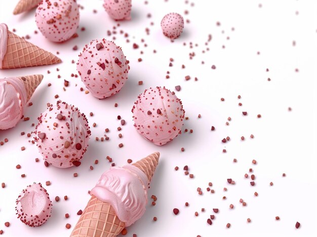 a bunch of ice cream cones are on a white background