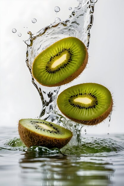 Photo a bunch of kiwi fruit being splashed in a water drop