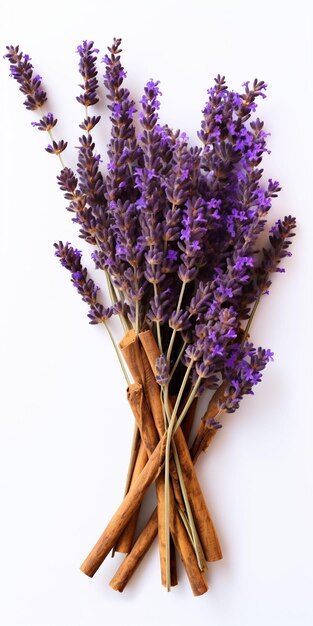 a bunch of lavender flowers with a wooden stick