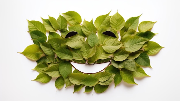 Bunch of leaves in form of cheerful smiley white background isolate Positive emotions AI generated