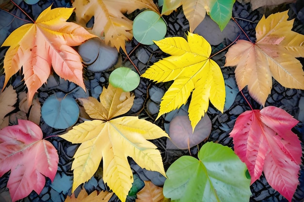 a bunch of leaves that are on a rock ai Generate