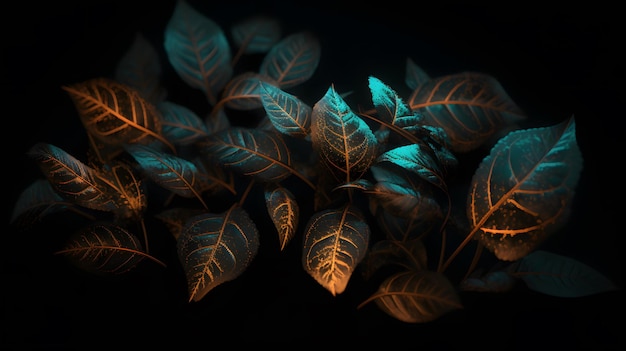 Photo a bunch of leaves with the light on them