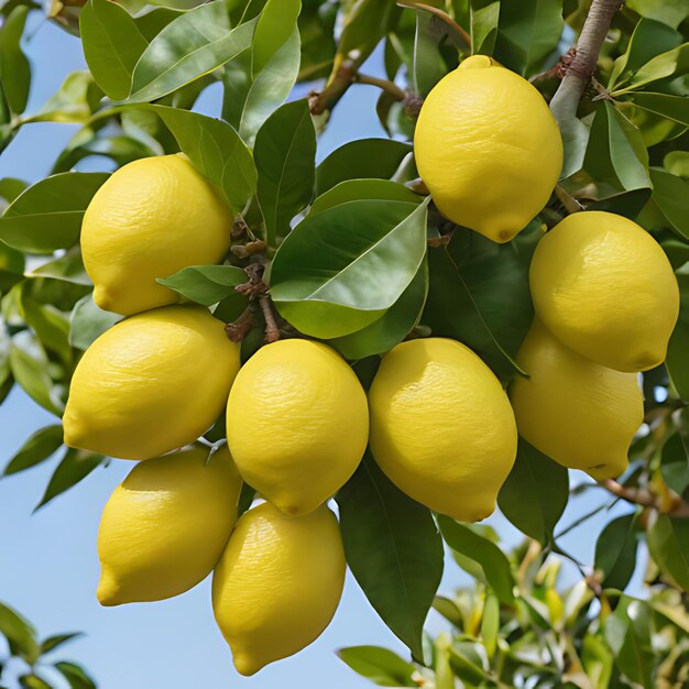 Foto un mucchio di limoni che sono su un albero