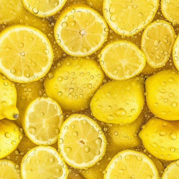 A bunch of lemons with water droplets on them