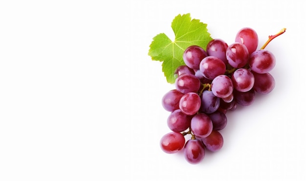 Bunch of lighter red grapes with a leaf on an isolated white background Generative AI