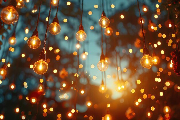 A bunch of lights hanging from a tree