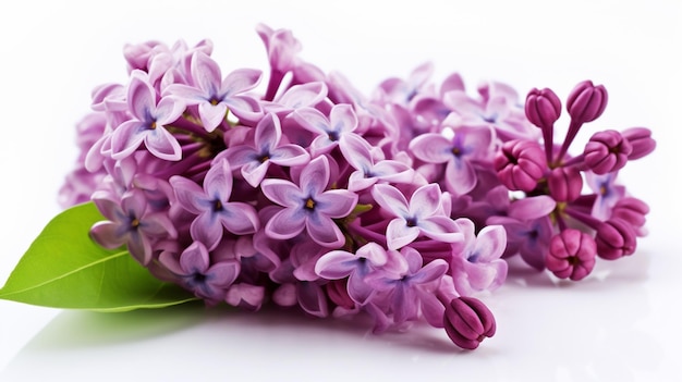 A bunch of lilac flowers on a white background