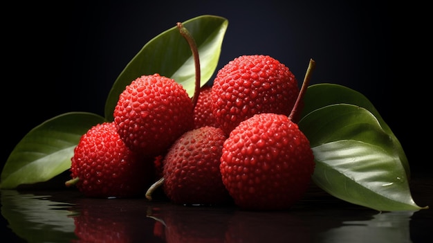 A bunch of litchi fruit on a black background