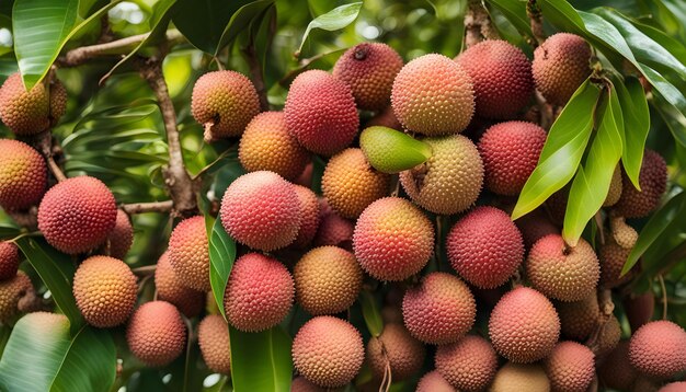 Photo a bunch of mangoes are growing on a tree