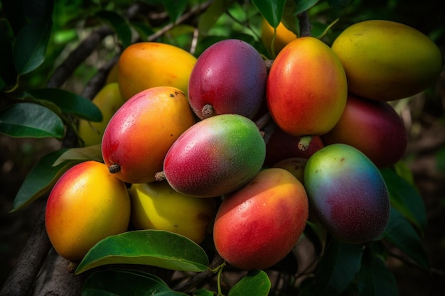 Photo a bunch of mangoes on a tree