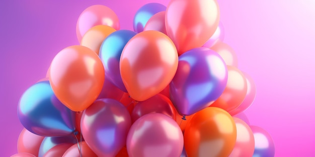 Bunch of multicolored balloons on pink background