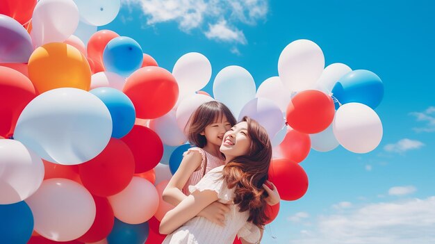 A bunch of multicolored balloons with helium on a blue sky background