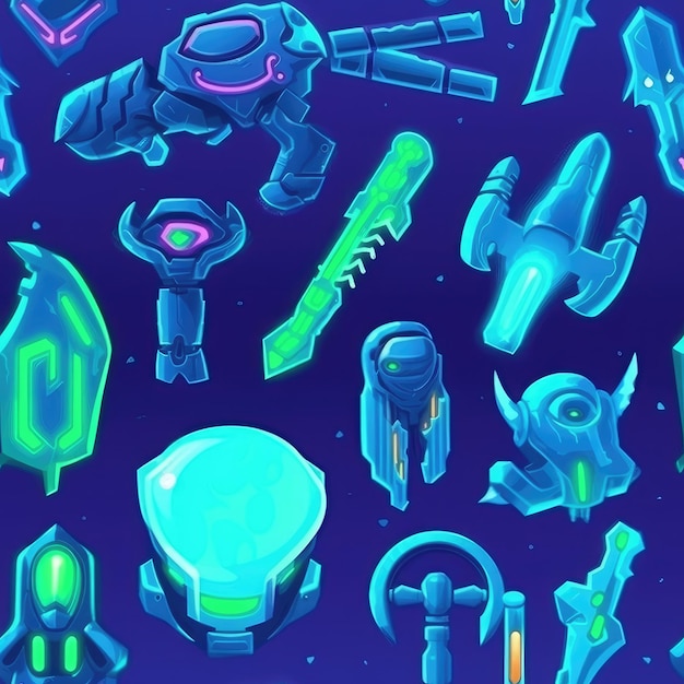 Photo a bunch of objects that are on a blue background