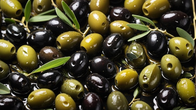 a bunch of olives are on a table with olives