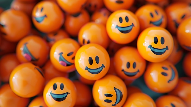 a bunch of orange balls with smiley faces on them