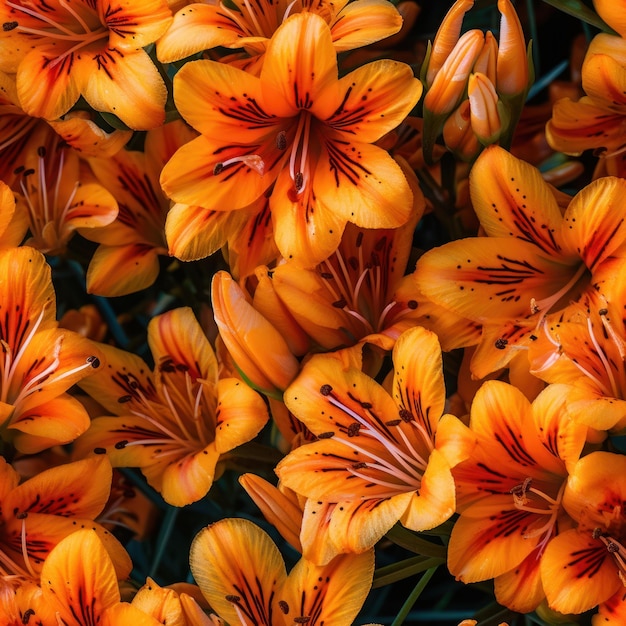 A bunch of orange flowers with the word lily on it