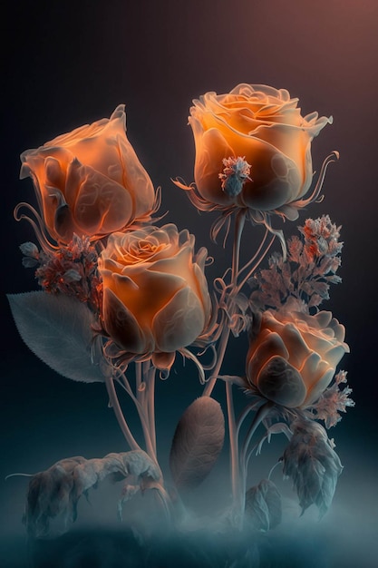 Bunch of orange roses sitting on top of a table generative ai