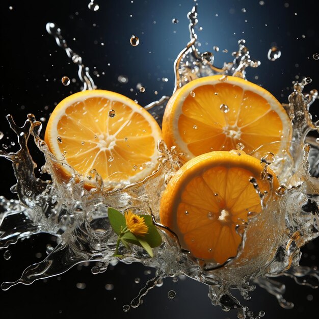 a bunch of oranges are being splashed with water