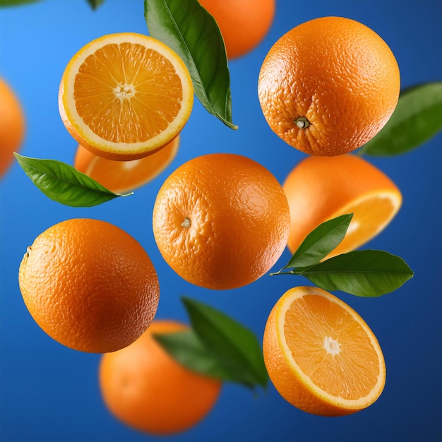 a bunch of oranges on a blue background