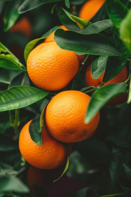 a bunch of oranges hanging from a tree