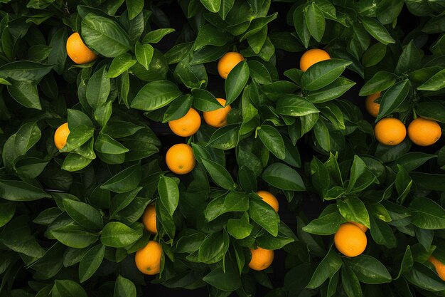 Photo a bunch of oranges with green leaves and oranges
