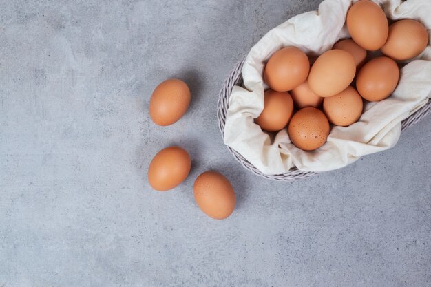 Bunch of organic eggs on a table