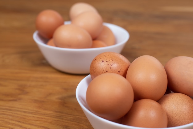 Bunch of organic eggs on a table