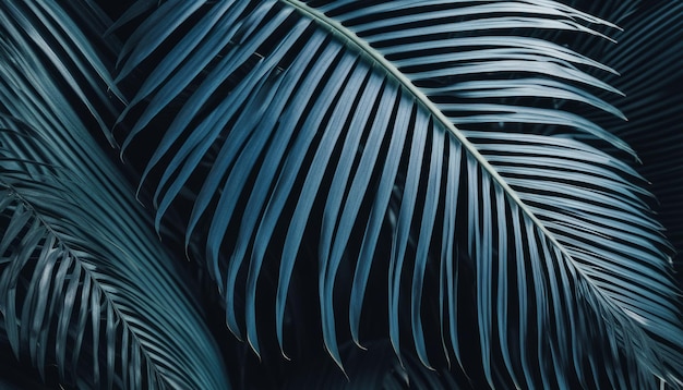 A bunch of palm leaves in a blue background