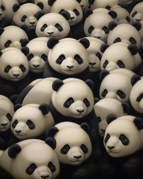 Photo a bunch of panda bears sitting in rows