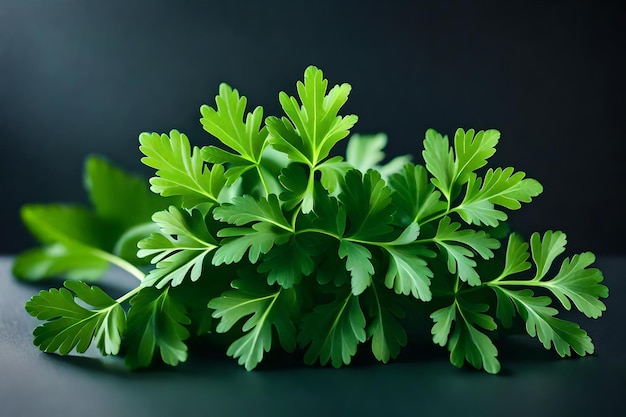 A bunch of parsley in a bowl with a black background