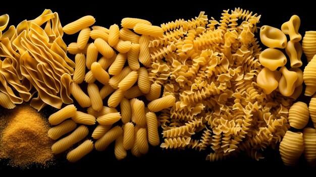 A bunch of pasta on a black background