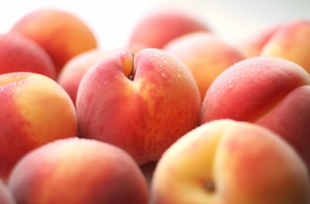 A bunch of peaches are shown with a white background.