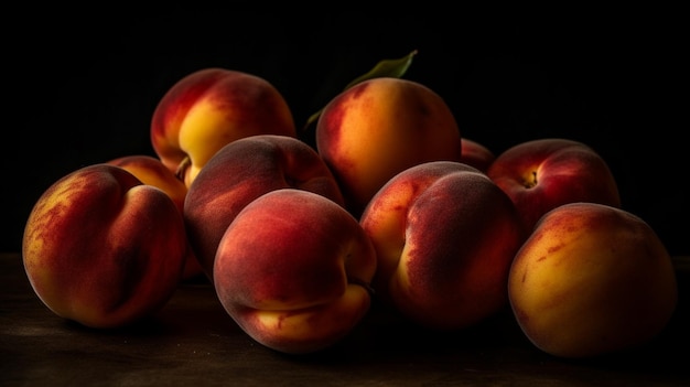 A bunch of peaches on a table