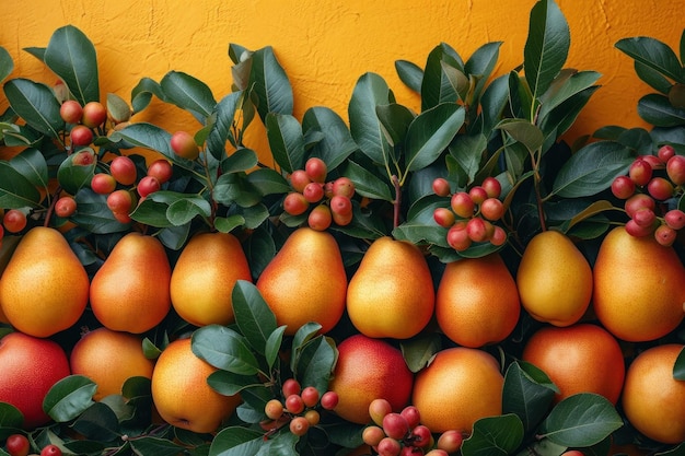 A bunch of pears and berries are on a wall ai