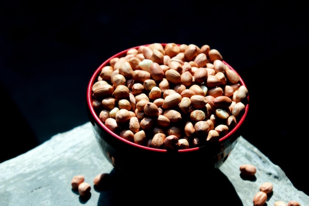 bunch of peeled peanuts or beans in a bowl