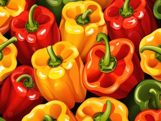 A bunch of peppers in various colors including red yellow and green