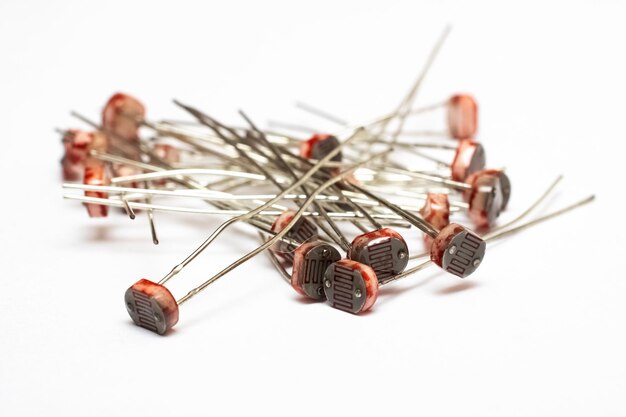 A bunch of photoresistors isolated on a white background