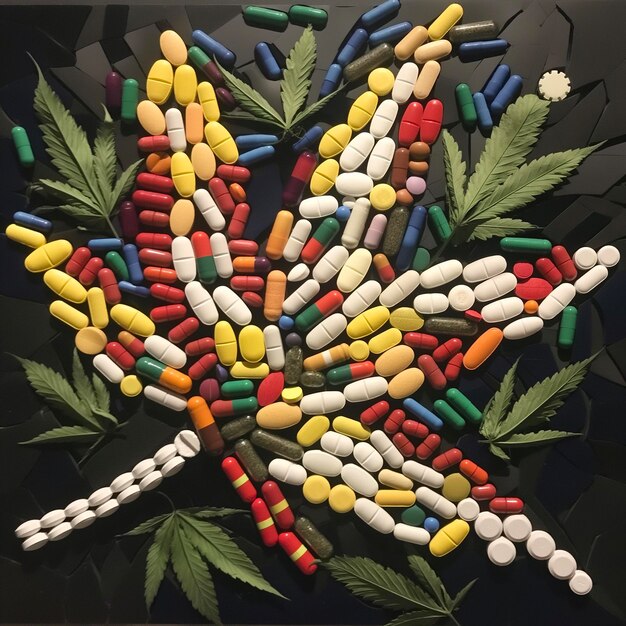 Photo a bunch of pills that are on a black background