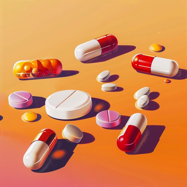 a bunch of pills that are on a table