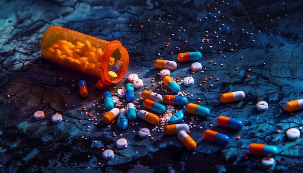 a bunch of pills that are on a table